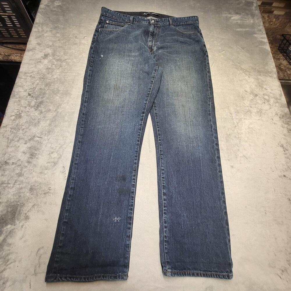Nautica Jeans Mens 38x32 Blue Straight Relaxed Fit Medium Wash Distressed